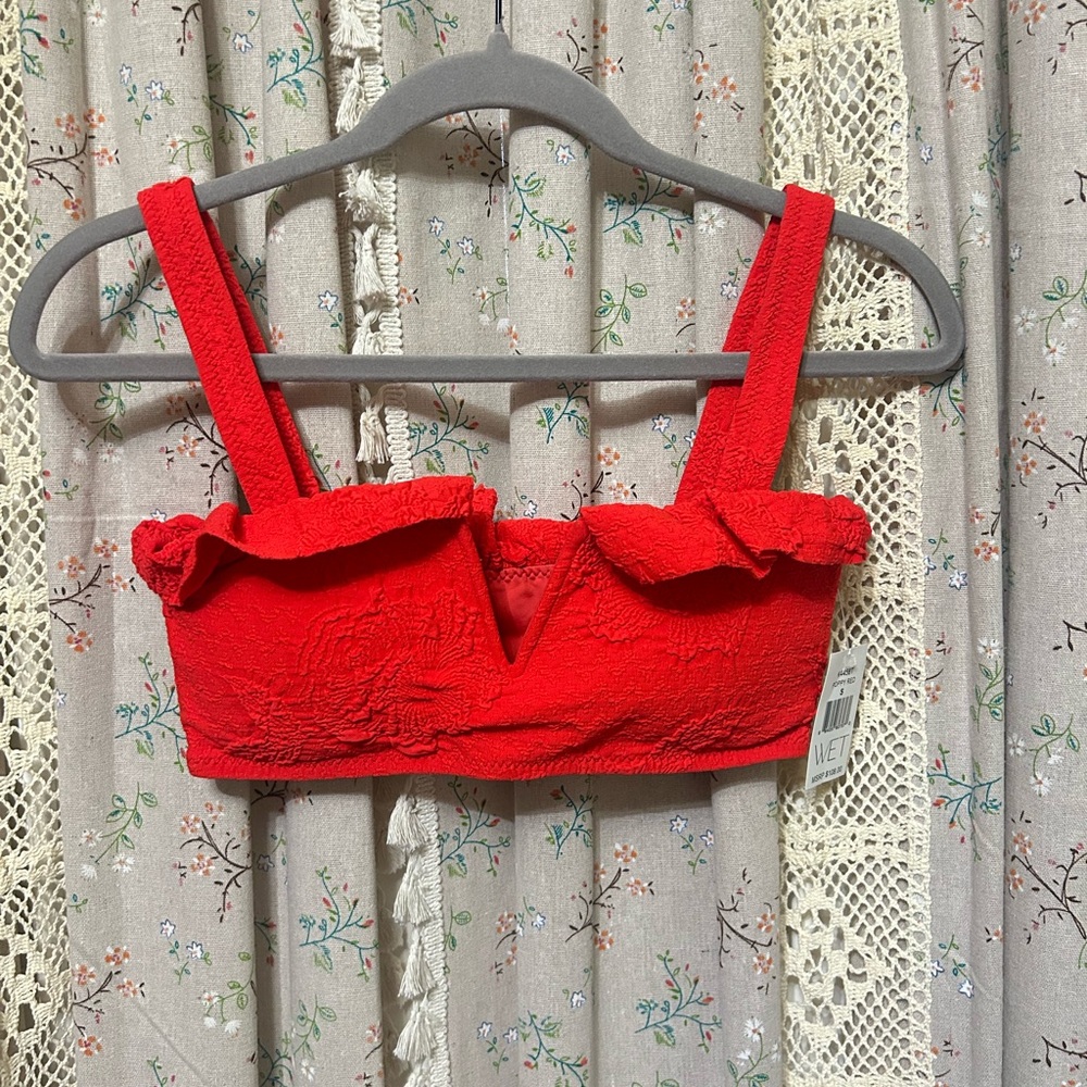 WET Poppy Red Textured Ruffle Bikini Top | Size S | NWT